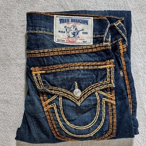 True Religion Men's Jeans Super QT Straight W/Flaps Thick Double Stitch Size 34